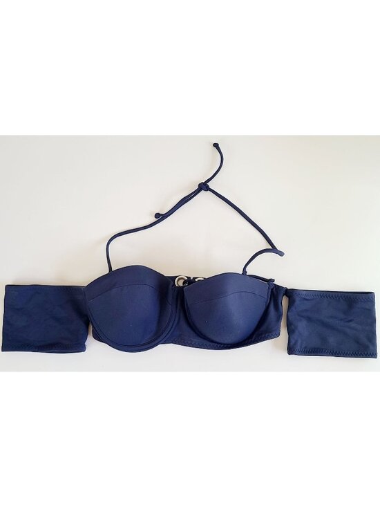 Yandy Other - Yandy Navy Blue Bandeau Underwire Bikini Top Lace-Up Back Halter Tie Grommets